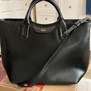 Lauren Ralph Lauren black convert tote. Blk/ Gold. Tags on 228.00. 15” w. 9”